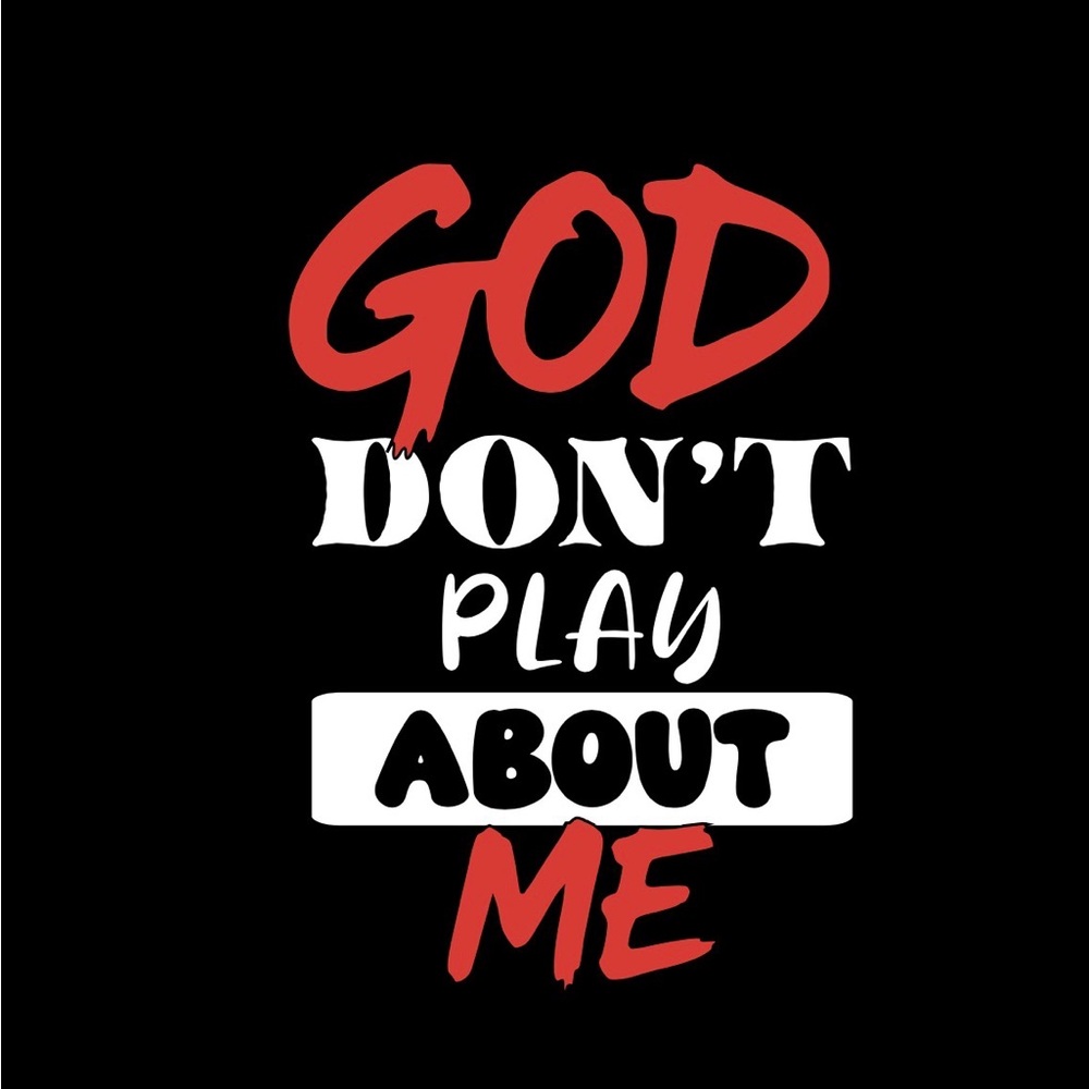 Black Graphic T-Shirt with Red and White Text